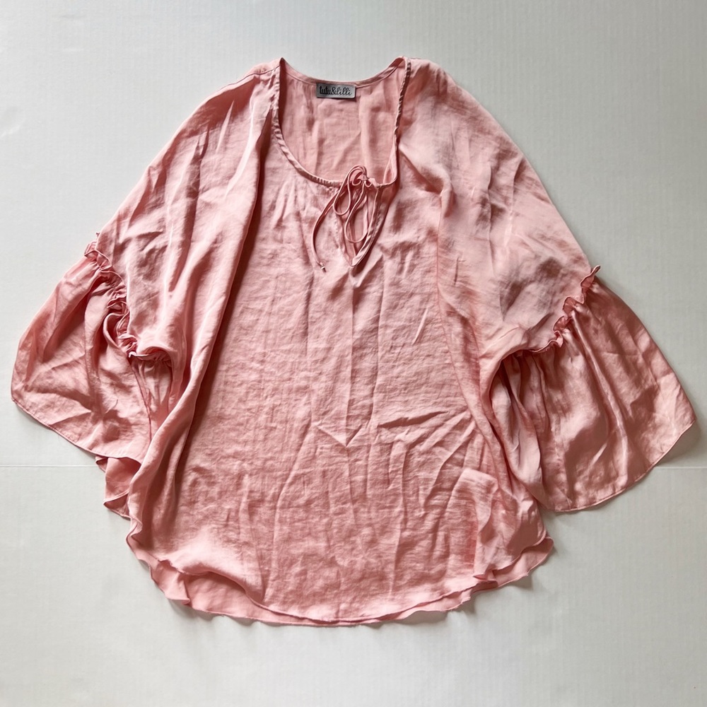 Tutu & Lilli Pink 3/4 Bell Sleeve Satin Blouse Top XS / S
